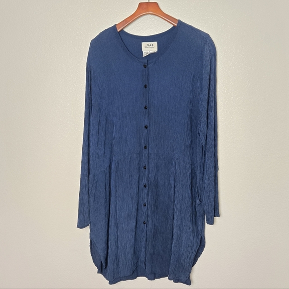 Flax By Jeanne Engelhart Lagenlook Long Sleeve Button Dress Navy size Large - Picture 8 of 15